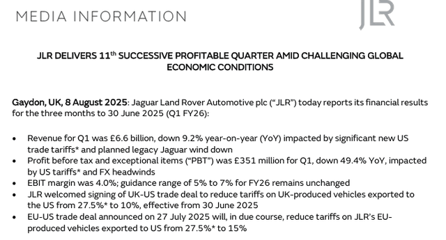  JLR Q1 FY26 Detailed Overview 