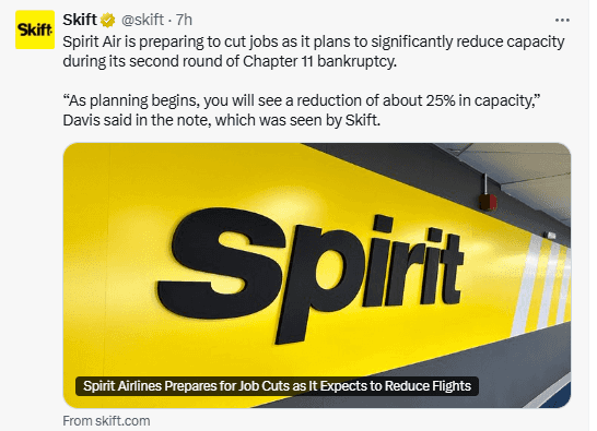 X Source: Spirit Job Cut News Highlighted 