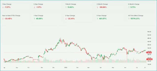 tesla stock price chart overviewy by Meyka