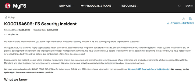X Source: F5INC. Data Breach Official Announcement