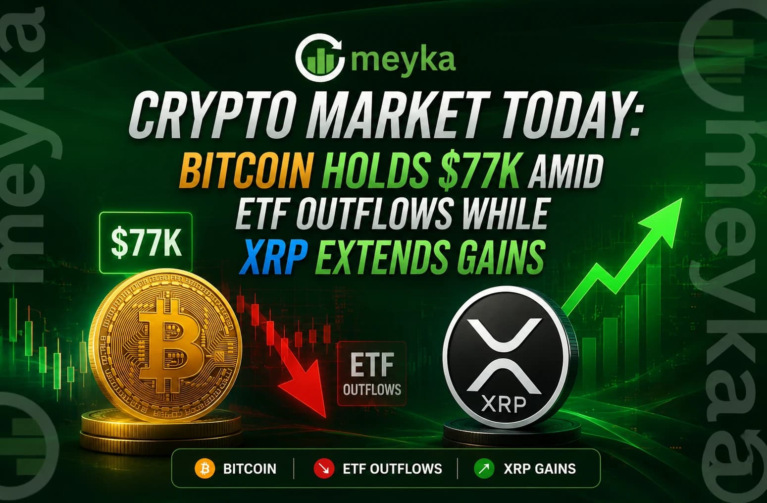 Crypto Market Today: Bitcoin Holds $77K Amid ETF Outflows While XRP Extends Gains